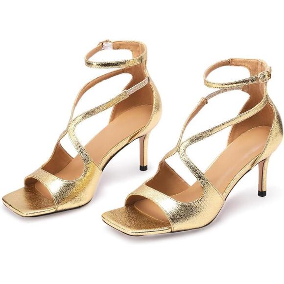 Women's Sandals Ankle Strap Open Round Toe Stiletto Heel Sandals - Picture 1 of 6